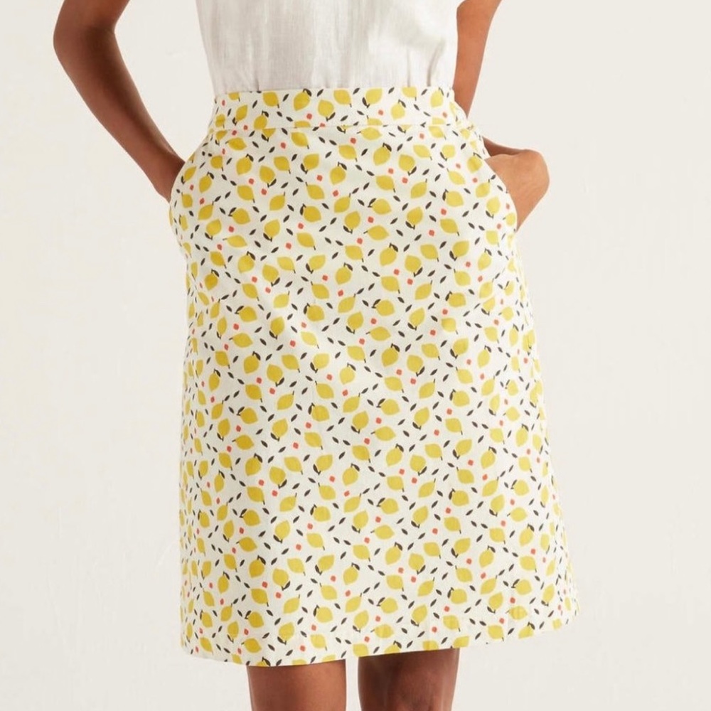 Boden Yellow Lemon Print A-Line Skirt Size 2
